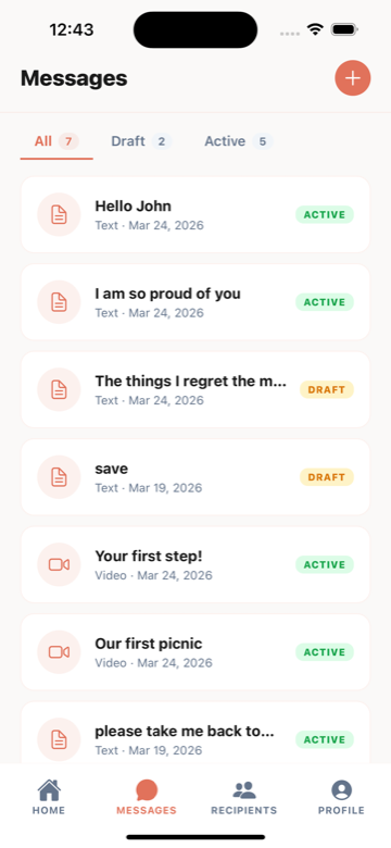Keepsy messages screen